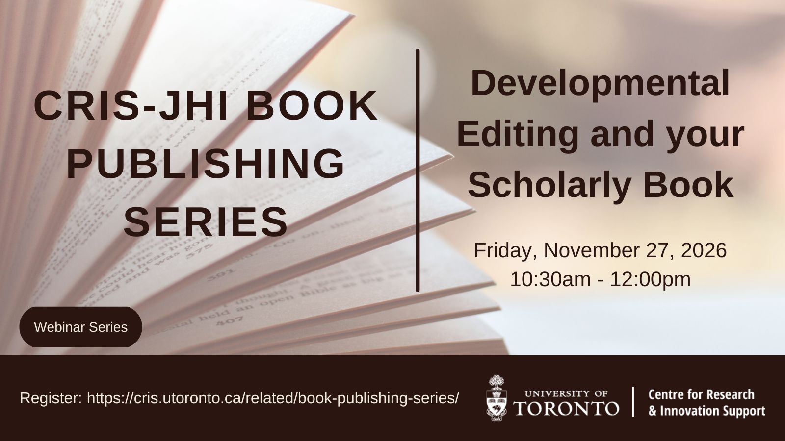 Promotional poster for the Nov 27th 2026 Book Publishing series webinar