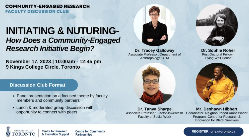 This image is a poster for this session with the title, date, and wordmark for the Centre for Research & Innovation Support. It also has head shots of the speakers.