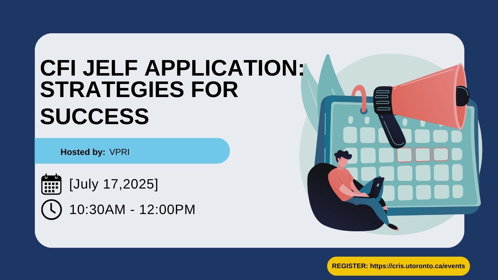 Promo image for CFI JELF Application: Strategies for Success event.
