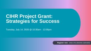 Promotional poster for CIHR Strategies for Success July 14 206 webinar