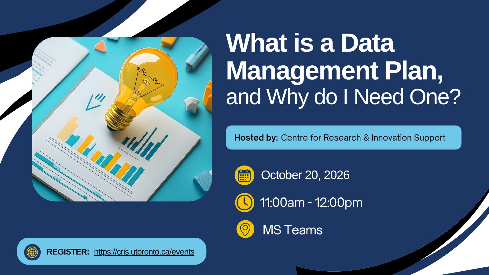 Promotional poster for What is a Data Management Plan webinar on October 20th 2026