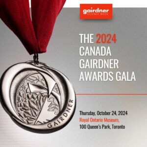 An event poster for the 2024 Canada Gairdner Awards Gala on October 24, 2024 at 6.30pm, showing a picture of a Gairdner medal with date and location at the bottom.