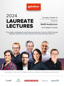 An event poster for the 2024 Laureate Lectures event on October 24, 2024 at 9am, showing photo of the speakers and their names, with sponsor logos at the bottom.