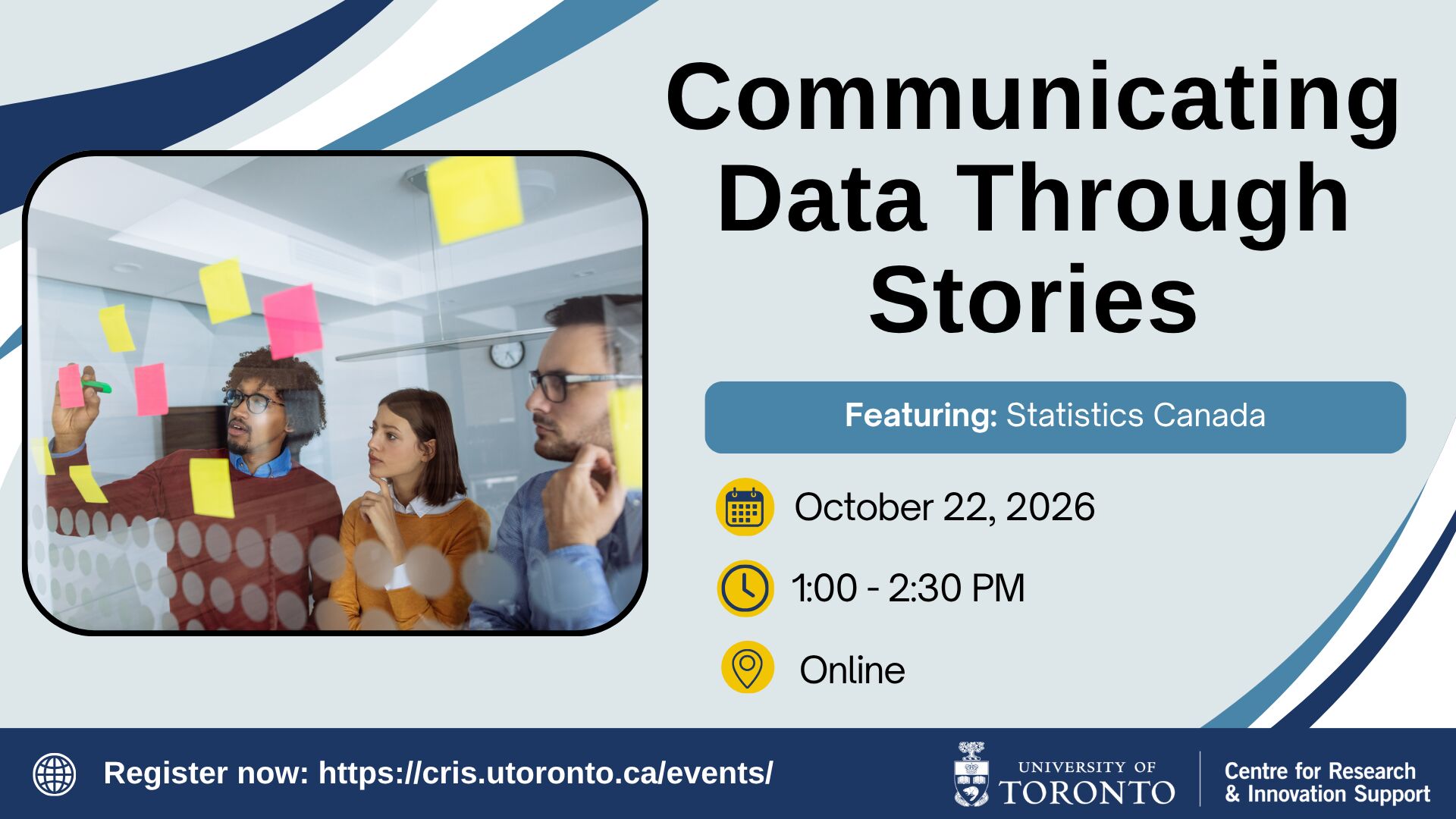 Promotional poster for the communicating data through stories webinar on Oct. 22 2026