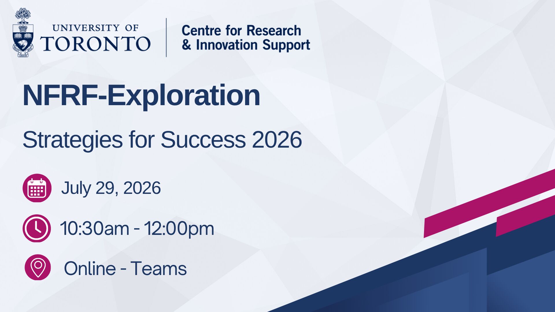 Promotional poster for NFRF-Exploration grant strategies for success webinar on July 29 2026