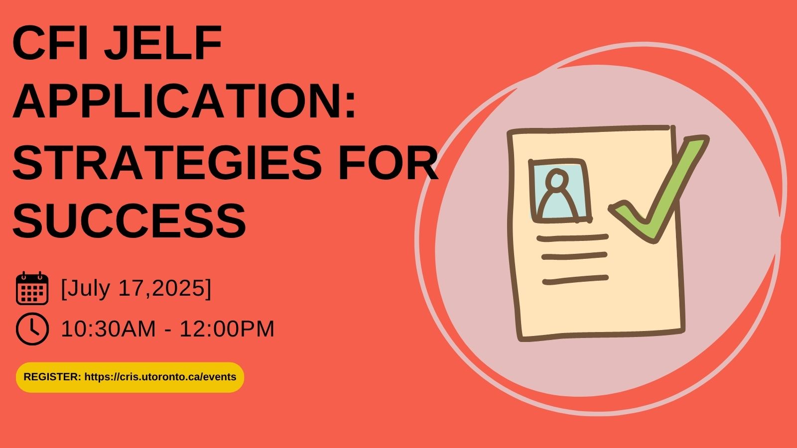 Promo image for CFI JELF Application: Strategies for Success event.
