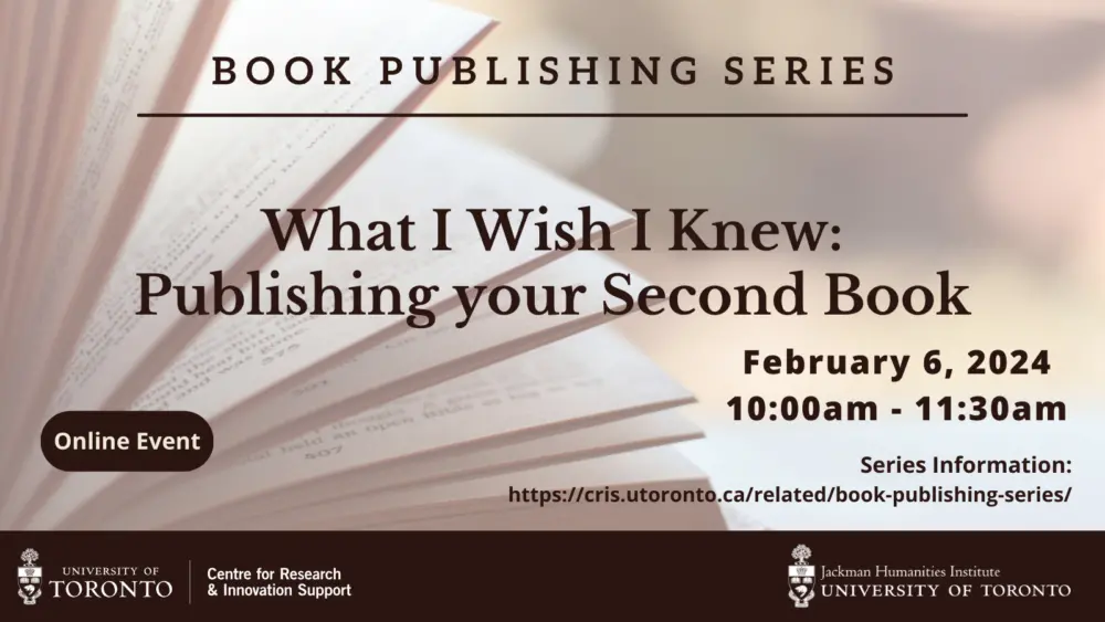 Session poster with an image of an open book in the background and text that includes the series and session title, event date, and link.