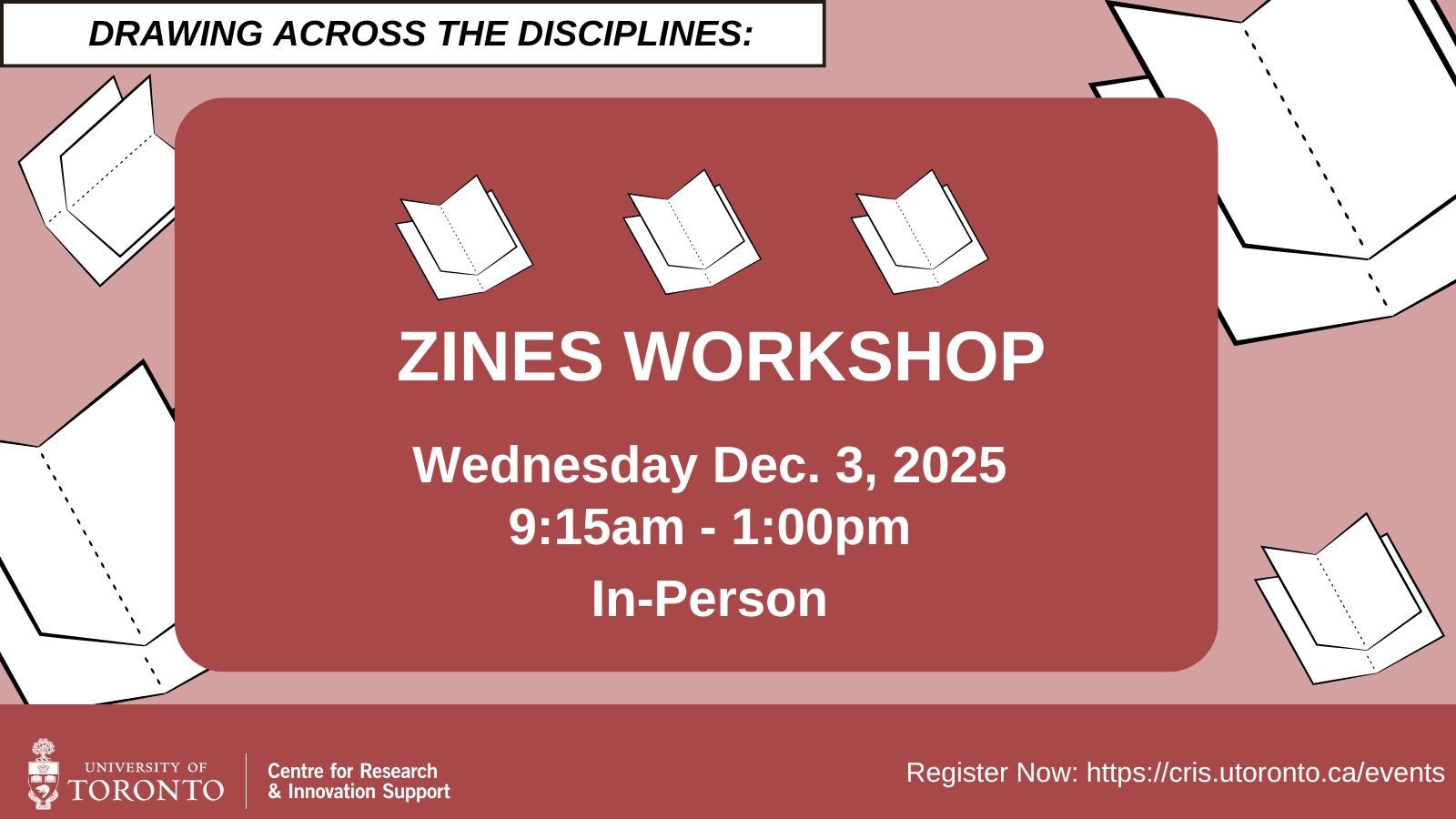 Promo image for "Drawing Across the Disciplines Zines Workshop"